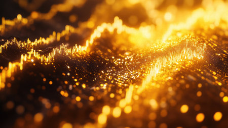 Close-up of a trading dashboard featuring a gold price graph with dynamic changes and historical dataの素材