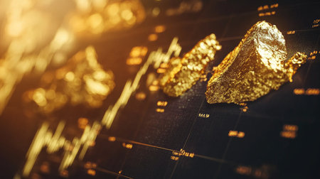 Detailed shot of a gold price graph with historical data and price prediction indicators, on a financial websiteの素材