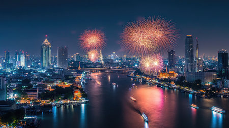 city view and Bangkok with beautiful fireworksの素材