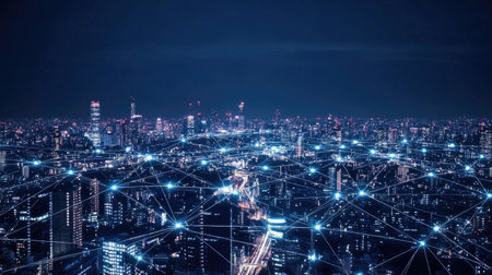 City scape Network and Connection technology conceptの素材