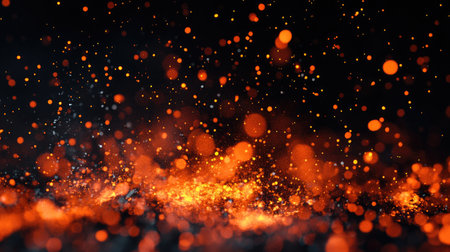 Fire flames on Abstract art black background, Burning red hot sparks rise from large fire in, Fiery orange glowingの素材
