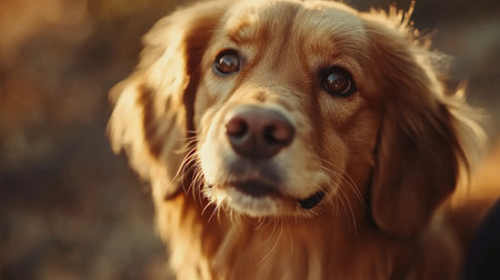 A close-up of a dog's face with a gentle smile and sparkling eyes, highlighting its loving personality and the bond between the dog and its owner.の素材