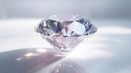 A high-resolution close-up of a flawless diamond with intricate details, displayed on a white background to highlight its superior craftsmanship.の素材
