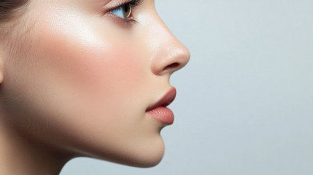 Side profile of a human face with clear skin, showcasing the contours and natural beautyの素材