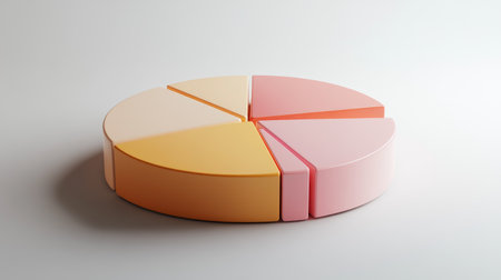 A high-resolution image of a rotating 3D pie chart, highlighting financial performance metrics with clear, labeled sections and a neutral backdrop.の素材