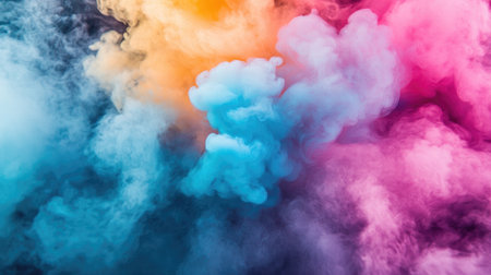 A close-up of colorful smoke billowing out from a smoke bomb, with vibrant hues blending together in a dynamic display, perfect for artistic compositionsの素材