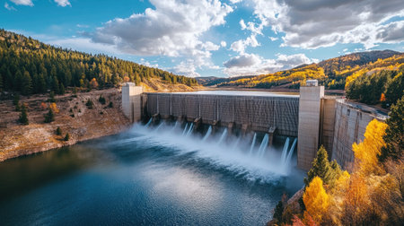 A time-lapse image of the dam water levels changing with the seasons, showcasing the dynamic nature of water management and environmental impact.の素材