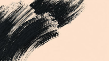 A striking abstract image featuring a bold black brush stroke on a soft beige backdrop, perfect for showcasing modern art, elegance, and minimalist design.の素材
