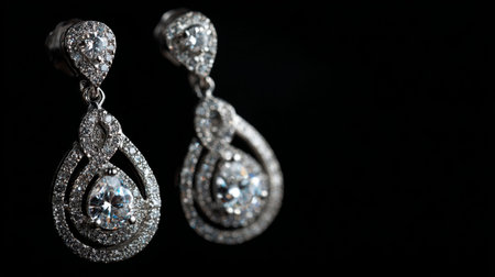 Capture the allure of these stunning silver earrings featuring sparkling diamonds in an intricate design, perfect for any elegant occasion or fashion statement.の素材