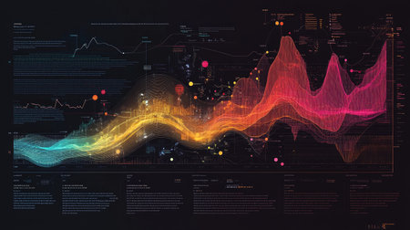 A vibrant infographic depicting the historical price trends of gold over the last decade, using colorful lines and annotations to illustrate key market eventsの素材