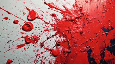 A bold abstract image featuring splashes of red paint on a canvas, illustrating creativity and the expressive nature of artistic endeavors.の素材