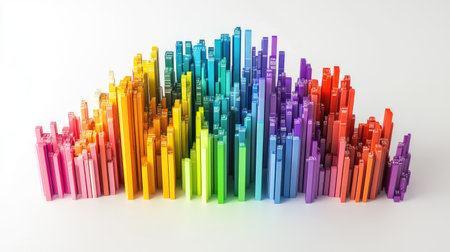 A colorful 3D bar chart illustrating global economic performance, with each bar representing a different country GDP growth, set against a clean white background.の素材