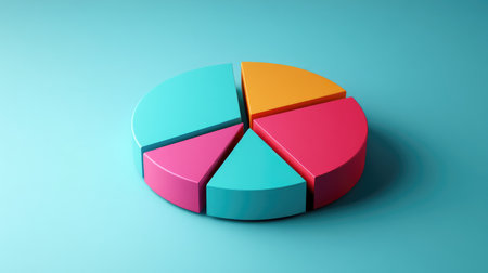 A dynamic 3D pie chart illustrating market share distribution, with segments rising and falling, symbolizing changes in financial data.の素材