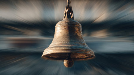 A striking image of a vintage bell, beautifully captured with motion blur, creating an artistic effect that highlights its intricate details and historical significance.の素材
