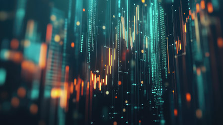 A visually appealing concept of multiple 3D financial graphs floating in a digital space, symbolizing the interconnectedness of various financial metrics and data.の素材