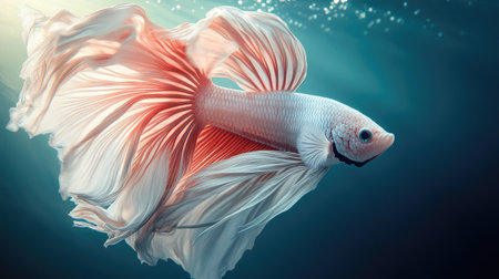 An artistic composition of a Betta fish in motion, with flowing fins creating a sense of fluidity and grace as it navigates through the water.の素材