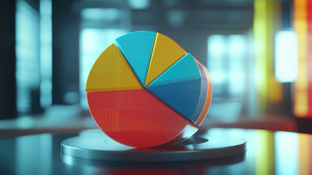 Vibrant 3D pie chart representing data visualization techniques. Ideal for business reports and presentations, showcasing trends and statistics in a creative way.の素材