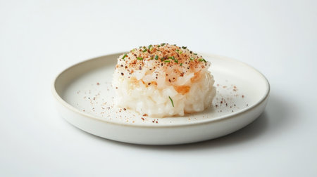 A beautifully plated sushi dish featuring fresh seafood, garnished with spices. Perfect for food photography, culinary blogs, and restaurant menus.の素材