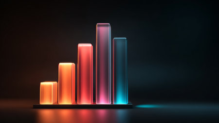 A colorful bar graph showcasing growth metrics stands prominently against a dark backdrop. Ideal for business presentations and marketing visualizations.の素材