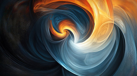This abstract image features swirling patterns in vibrant warm and cool tones, evoking a sense of motion and fluidity, perfect for creative projects.の素材
