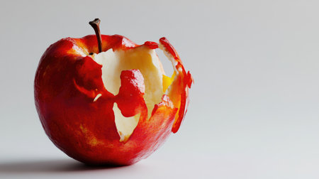 This captivating image features a uniquely peeled red apple, showcasing its fresh and juicy interior. Ideal for themes of health and nutrition.の素材