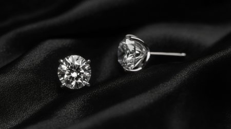 Stunning diamond earrings displayed on a luxurious dark fabric, perfect for showcasing elegance and sophistication in jewelry photography.の素材