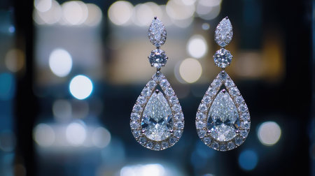 Stunning diamond earrings featuring intricate design and sparkling details. Perfect for luxury events, these earrings are a chic accessory that captivates.の素材