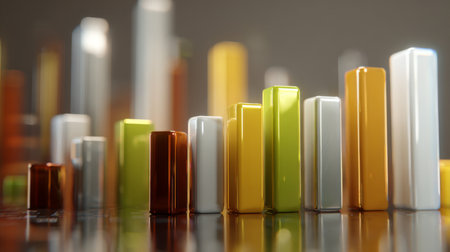 A vibrant 3D bar graph showcasing various data points, ideal for use in marketing materials and presentations related to business growth and analysis.の素材