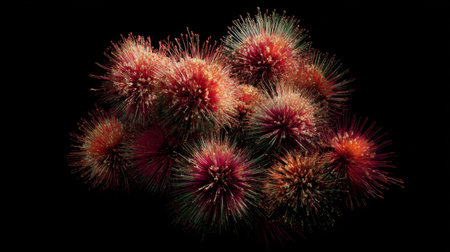 Bright abstract firework explosions create a vibrant atmosphere on a black background, perfect for celebrations, events, or festive designs. A stunning visual display.の素材