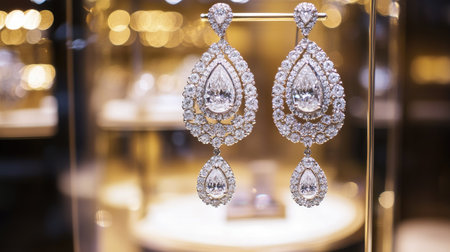 Stunning diamond earrings showcasing intricate craftsmanship and elegance. Perfect for fashion lovers and jewelry enthusiasts seeking luxury adornments.の素材