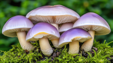 Discover the enchanting beauty of bioluminescent mushrooms emitting a gentle glow. This close-up captures their vibrant colors and intricate details in nature.の素材