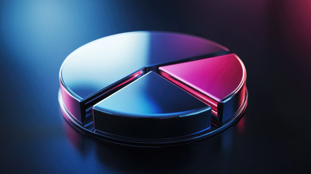 A sleek and modern 3D pie chart rendered on a vibrant background, perfect for concepts in business analytics, data visualization, and marketing strategies.の素材