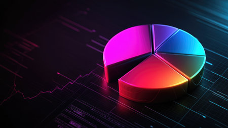 A vibrant pie chart stands out on a digital interface, representing business analytics and data visualization, ideal for marketing and financial reports.の素材