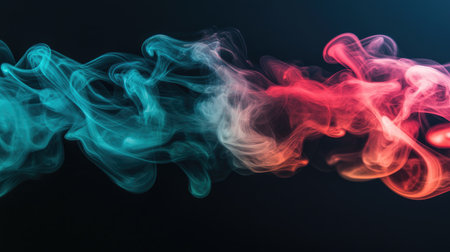 This image features vibrant smoke waves in blue and red, creating an abstract and dynamic visual effect against a dark background. Ideal for design projects.の素材
