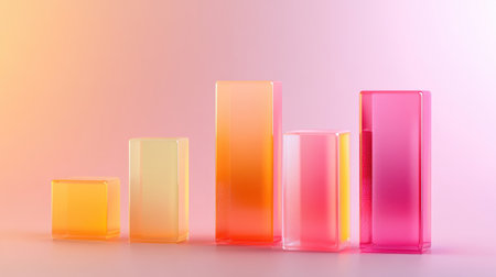 Vibrant transparent blocks in pink and yellow create a modern design. Their gradient colors enhance a minimalistic space, ideal for artistic projects.の素材