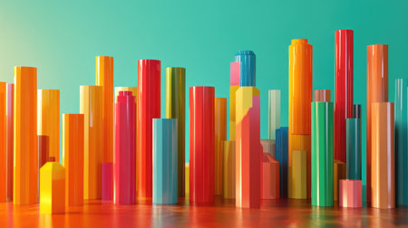 Vibrant and colorful abstract structures create a playful scene. Perfect for creative projects, these geometric shapes add a modern and artistic touch.の素材