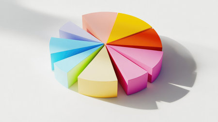 A vibrant display of colorful sticky notes arranged in a pie shape. Perfect for office organization, planning projects, or adding a creative touch to your workspace.の素材