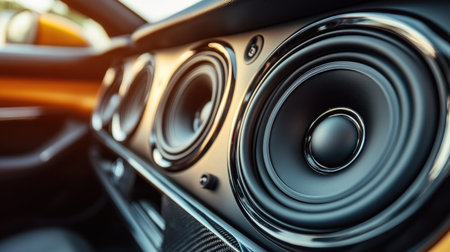 Discover a close-up view of a modern car audio system featuring detailed speakers. This image captures the essence of automotive sound technology and design.の素材