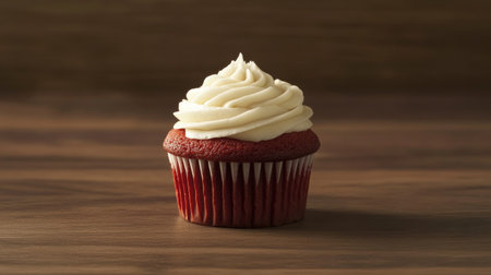 A mouthwatering red velvet cupcake topped with creamy frosting, perfect for any dessert lover. Ideal for parties, celebrations, or personal indulgence.の素材
