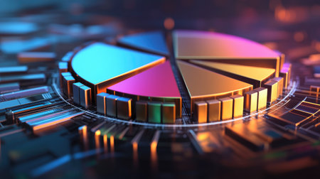 Stunning 3D chart showcasing colorful segments and modern design elements, ideal for visualizing data, analytics, and business insights. Perfect for presentations.の素材