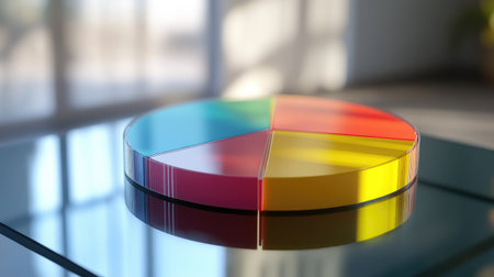 A vibrant and modern chart displayed on a reflective surface, ideal for illustrating data analysis concepts in business and marketing presentations.の素材