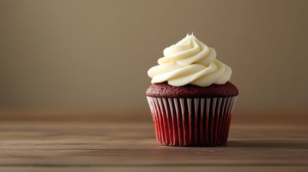 A scrumptious red velvet cupcake topped with smooth cream frosting. Perfect for any occasion, this dessert is a delightful addition to gatherings.の素材
