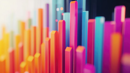 This vibrant abstract image features colorful bars representing data visualization and analysis, perfect for technology, business, and digital art projects.の素材