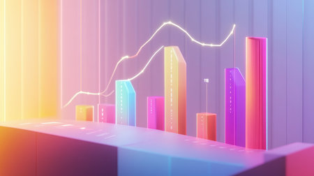 Vibrant and colorful graphs illustrate data trends in a modern setting. This visually engaging image is ideal for business, technology, or marketing themes.の素材