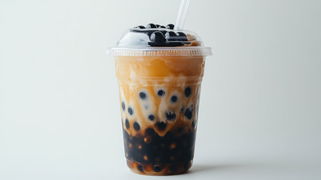 A refreshing cup of bubble tea featuring a blend of creamy flavors and chewy tapioca pearls. Perfect for a warm day or casual hangouts.の素材