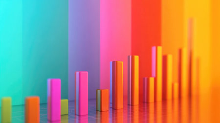 A striking abstract image featuring vibrant bar graphs against a colorful background. Ideal for business, finance, and data visualization themes.の素材