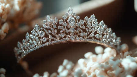 This exquisite crystal tiara features intricate designs and sparkling gemstones, perfect for weddings, parties, or special occasions. A true statement piece!の素材