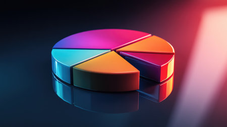A vibrant pie chart on a reflective surface, representing data analysis and business strategy. Ideal for marketing, finance, or creative projects.の素材