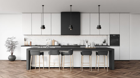 Discover a sleek and modern kitchen design that combines minimalist aesthetics with functional elements, creating a welcoming space for cooking and entertaining.の素材
