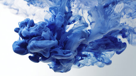 This image captures swirling blue ink interacting with water, creating a mesmerizing display of movement and color, perfect for artistic and creative projects.の素材